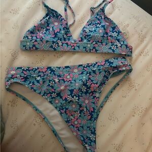 Floral Bikini Set in Blue and Pink